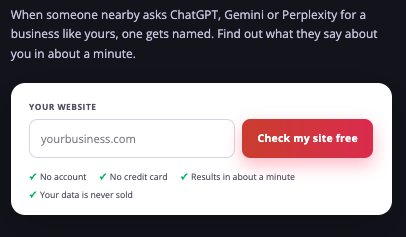 The free check form with a single website field and a Check my site free button